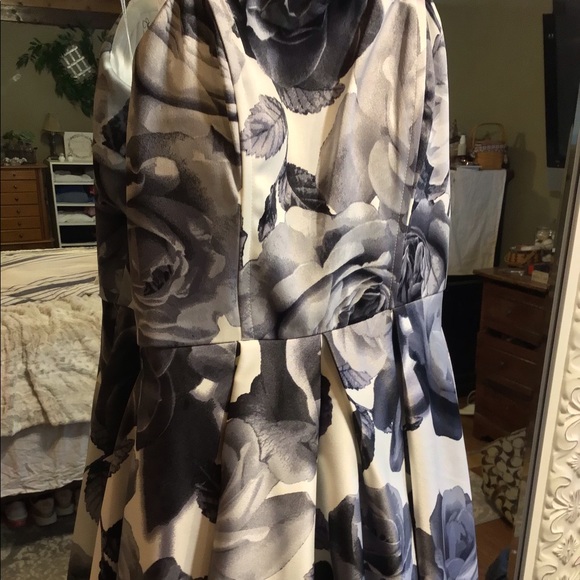 Black/White Floral High-Low Satin Twill Ball Gown - Picture 2 of 8